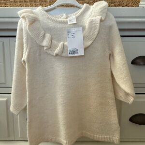 H&M Cream Ruffle Collar Sweater Dress NWT